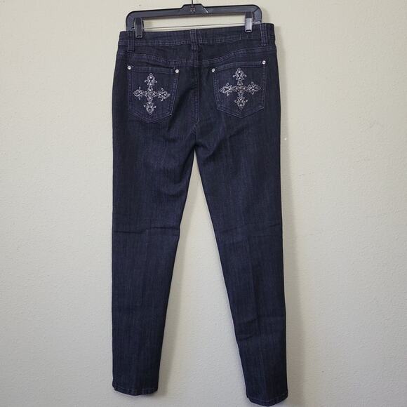Womens Black Mid Rise Denim Skinny Jeans Size 30 Western Rodeo Cowgirl Glam - Picture 2 of 9